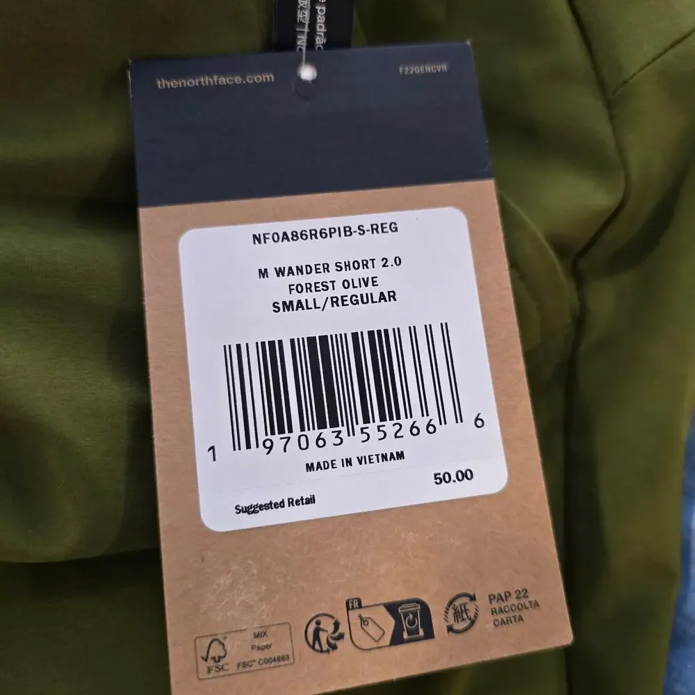 The North Face Mens Wander Short 2.0 Size S Forest Olive Green Pull On Elastic